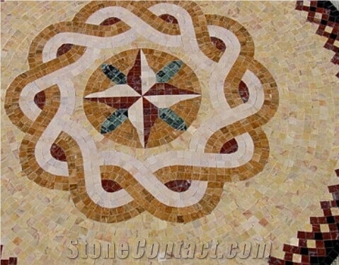 Onyx Mosaic Flower Medallion,Round Floor Medallion,Mosaic Pattern,Chipped Mosaic