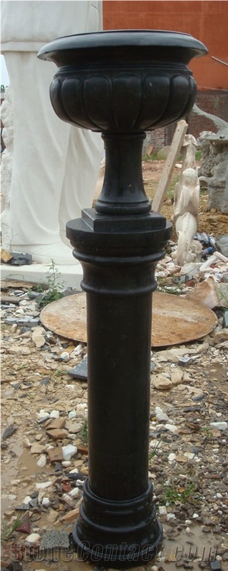 Outdoor Black Granite Flowerpot for Garden Decoration