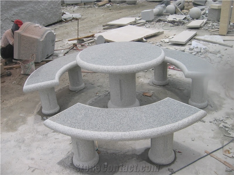Outdoor Garden Stone Tables And Benches, Round Stone Table Outdoor