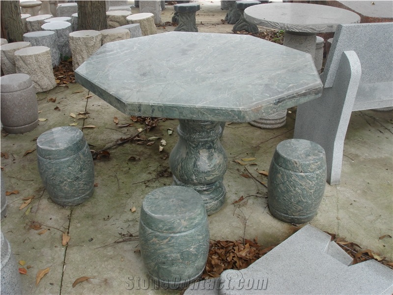 Outdoor Green Stone Tables and Benches for Garden Landscaping, Green Stone Granite Benches