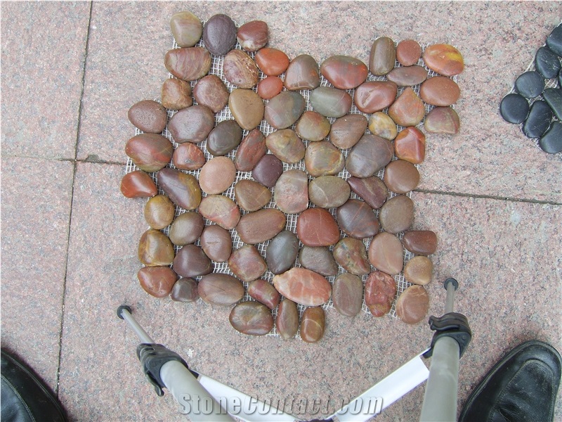 Polished Red Pebble Tile Mosaic