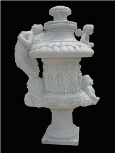 Pure White Marble Stone Flower Pots with Statue