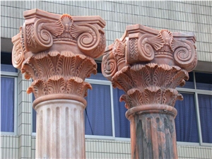 Red Marble Column Head,Solid Stone Column & Pillar
