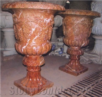 Red Marble Stone Flower Pot on Sales, Red Marble Flower Pots