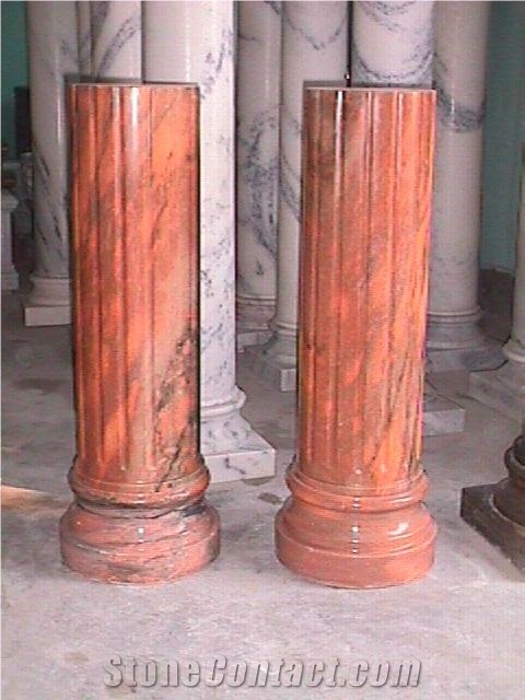 Round Red Marble Column,Solid Stone Column & Pillar