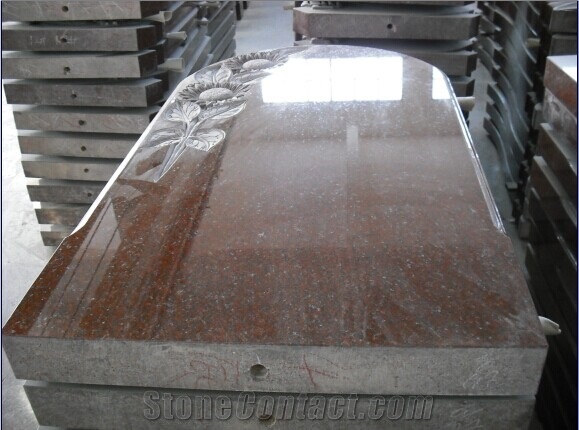 Russia Style Indian Red Black Granite Tombstone, Flower Monument, Polished and Carving Headstone&Gravestone