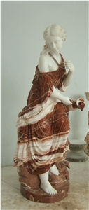 Sculpture Of Lady,Woman Statue,Red Marble Stone Carving