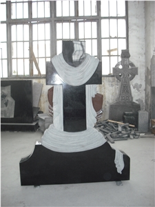shanxi black granite cross tombstone,upright monument design,headstone engavings