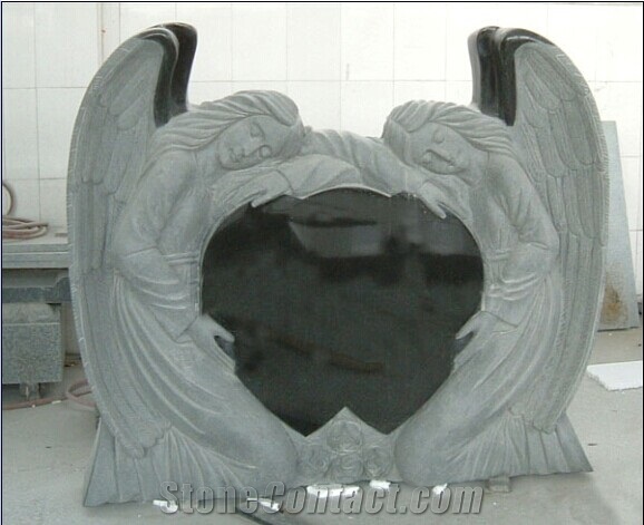 shanxi black granite tombstone,double angle monument design, heart monument