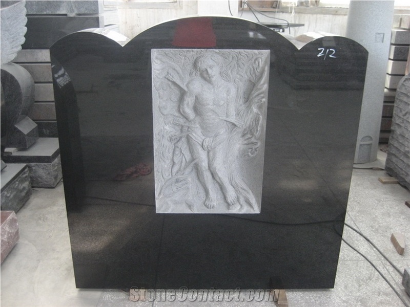 Shanxi Black Granite Tombstone, European Style Headstone