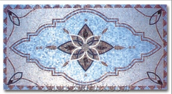 Square Mosaic Medallion, Mosaic Floor Medallion,Chipped Mosaic Medallion