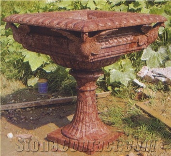 Square Shape Red Marble Stone Flower Pot, Red Marble Flower Pots