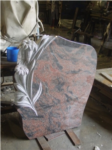 Stone Carving Headstone, Multicolor Red Granite Tombstone and Monument