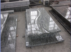 Teal Green Granite Tombstone, Europe Style, Polished Monuments