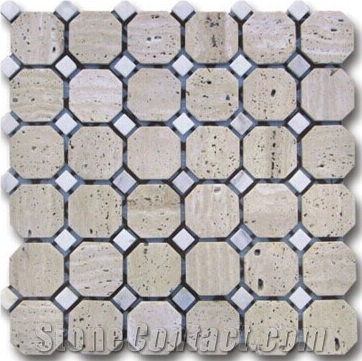 Travertine and white marble brick Mosaic Tiles, mosaic pattern