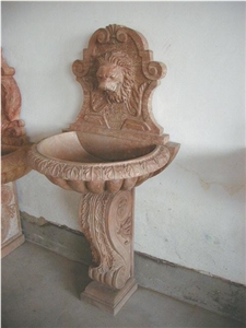 Wall Mounted Fountains,Hand-Craved Small Fountain, Red Marble Fountains