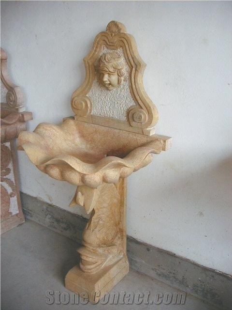 wall mounted fountains,Yellow Marble Entrance Fountain,Sculptured fountains