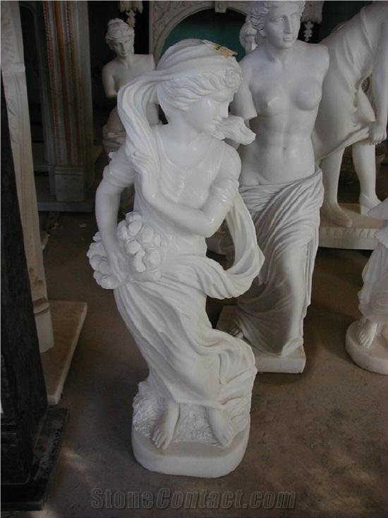 Western Figure Sculpture, Woman Stone Carving Statue, Outdoor Garden White Marble Sculptures