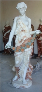 western human sculpture,young woman statues,human with flowers sculpture