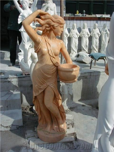 Western Human Stone Sculpture,Woman Figure Statue,Beige Marble Sculpture,