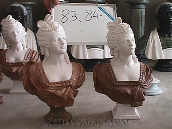 white and brown marble statue,female head statue
