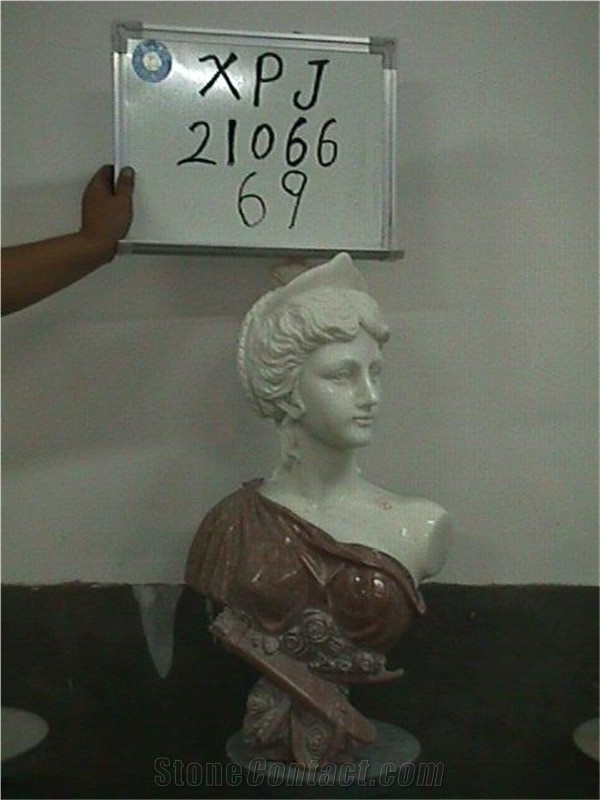 white and brown marble statue,female head statue