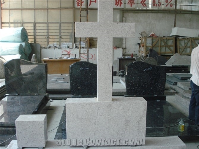 white granite cross tombstone,upright monument design