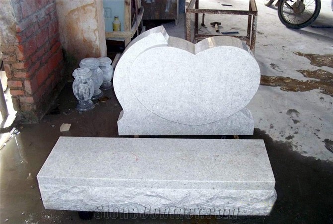 White Granite Headstone with Base, Heart Shape Tombstone