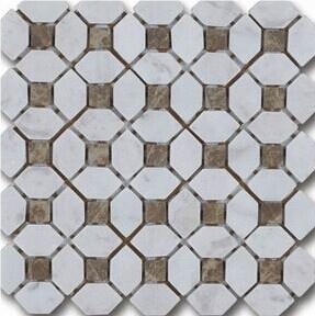 White hexagon & Brown brick Marble mosaic, wall mosaic