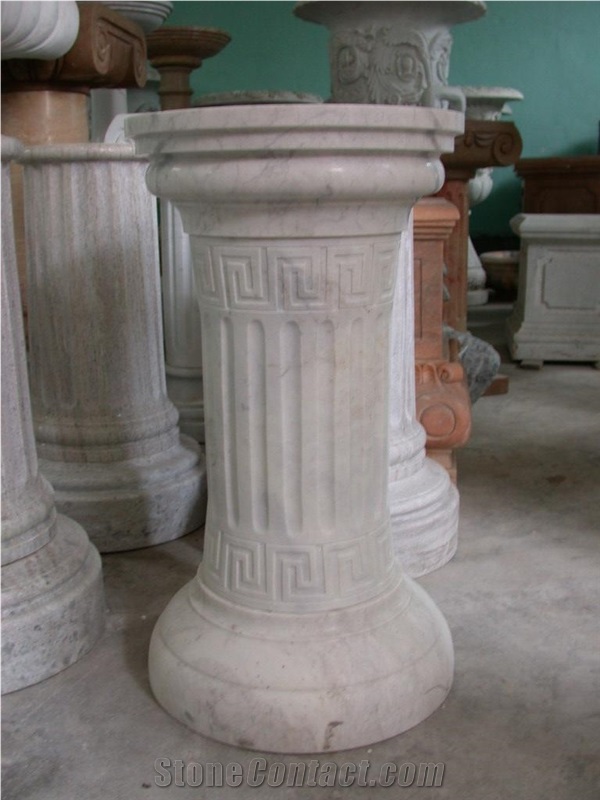White Marble Column,Round Hand-Carved Column