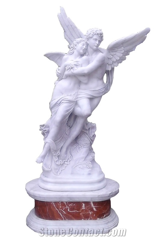 White Marble Stone Winged Angel Sculptures,Outdoor Figure Statue,Man and Woman Statue