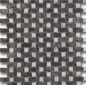 White square & Brown brick Marble mosaic, wall mosaic.polished mosaic