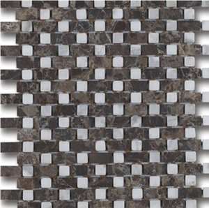 White square & Brown brick Marble mosaic, wall mosaic.polished mosaic