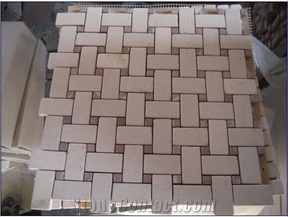 White Square Marble Basketwave Mosaic