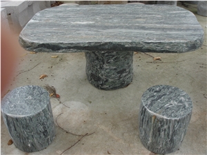 Whole Set Of Green Stone Table and Bench, Green Stone Granite Tables