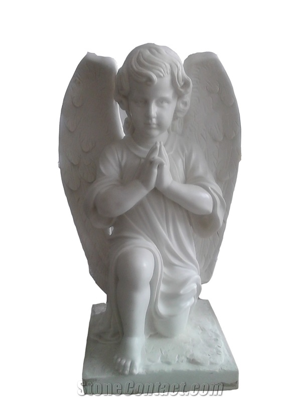 Winged Angel Stone Sculpture,Angel Carving Statue,White Marble Garden Sculptures
