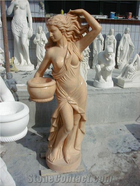 Women Stone Sculpture,Western Figure Statue,Yellow Marble Sculpture
