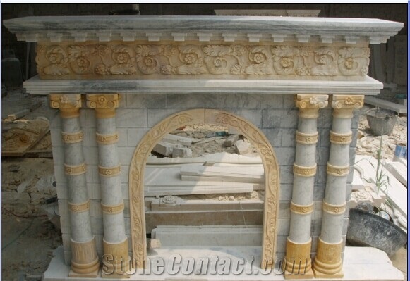 Yellow and White Marble Fireplace Mantel
