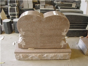 Yellow Granite Double Heart Shape Headstone, Hot Sell Yellow Tombstone and Monument