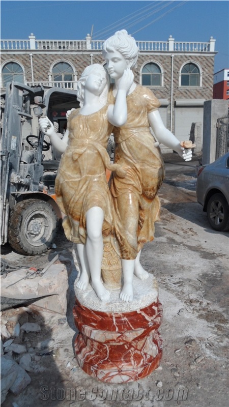 Yellow Handcarved Sculpture,Natural Stone Carving,Human Sculpture & Statue