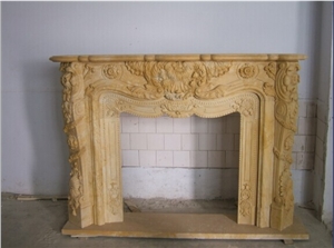 Yellow Marble Carving Flower Fireplace Mantel