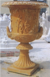 Yellow Marble Hand Carved Stone Flower Pot