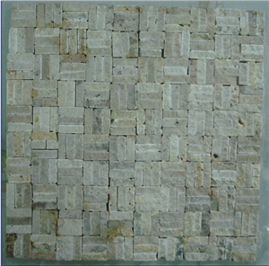 Yellow Marble Linear Strip Mosaic, Splir Face Mosaic