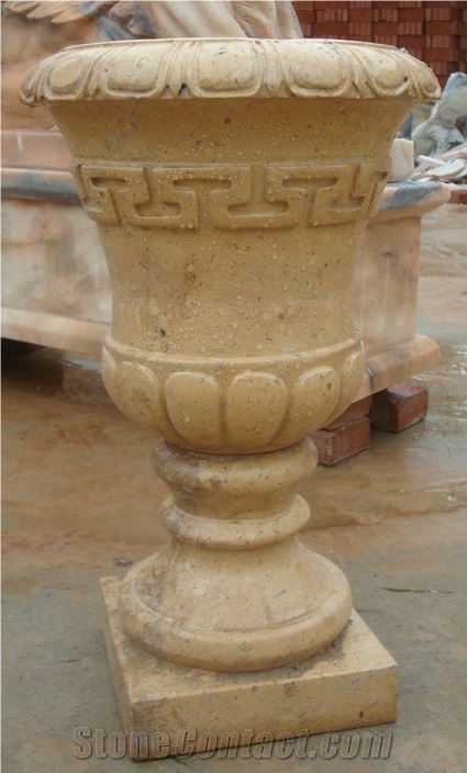 Yellow Marble Polished Stone Flower Pot