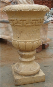Yellow Marble Polished Stone Flower Pot