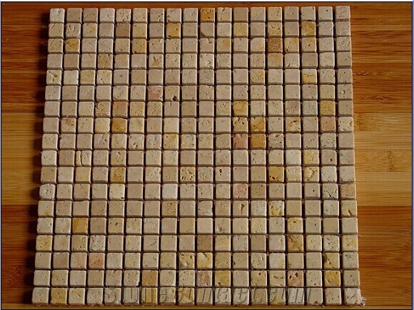 Yellow Square Travertine Mosaic,brick mosaic,wall mosaic,polished mosaic