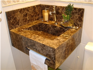 Marron Imperial Marble Solid Bath Sink, Vanity Top