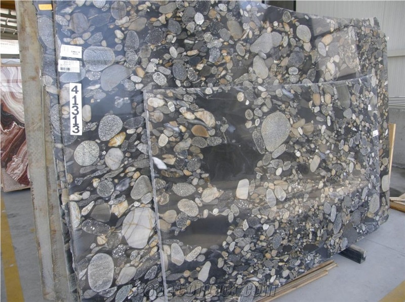 Breccia Granite Slabs, Black Marinace Granite