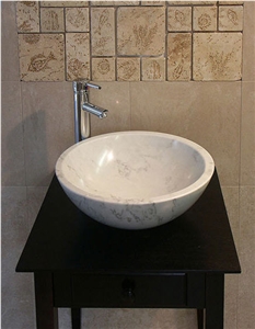 Armonica D 42 - Carrara Marble Sink, Bianco Carrara White Marble Sinks