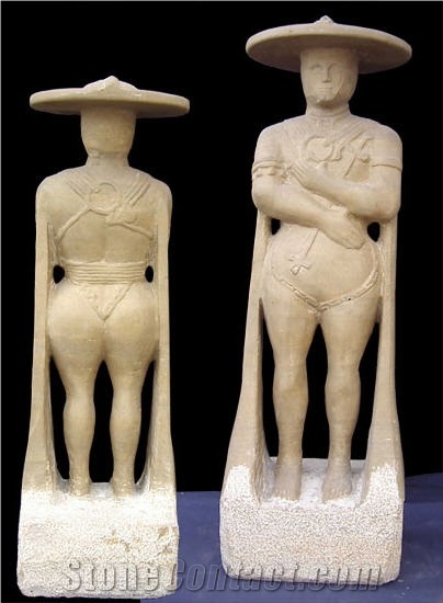 Lenga Arenite Limestone Carved Guerrero Statue